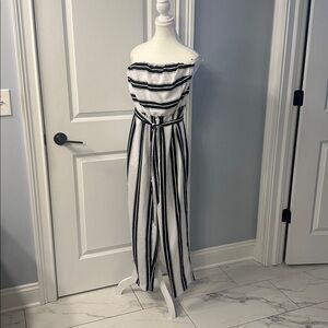 Express Black and White Striped Jumpsuit